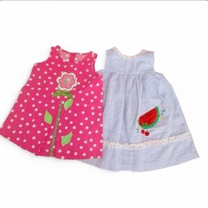 Bonnie Jean Girls Pink Polka Dot Flower Dress & Light Blue Watermelon Dress